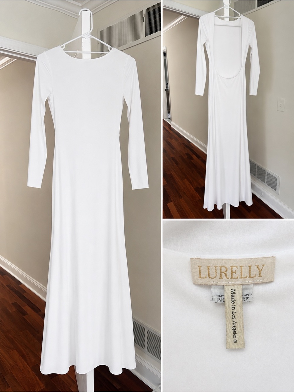 Lurelly White Backless Long Sleeve Maxi Dress